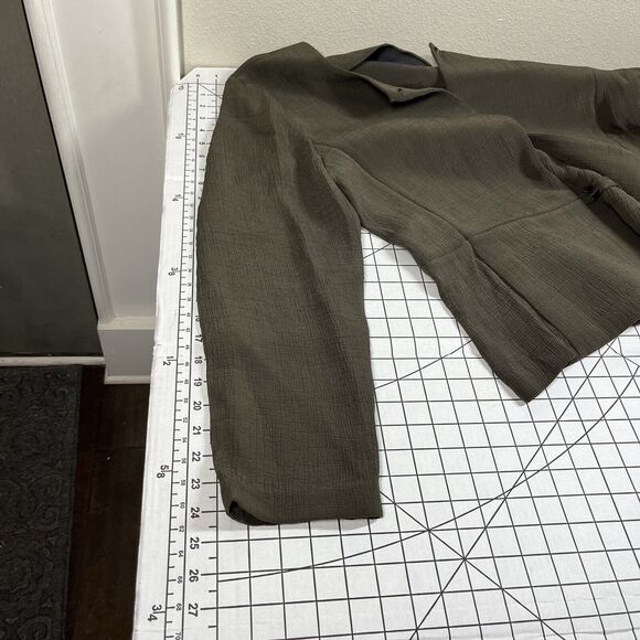 EILEEN FISHER Jacket Large Collarless Rayon Silk Blend Textured Brown Hook Eye - Picture 9 of 11